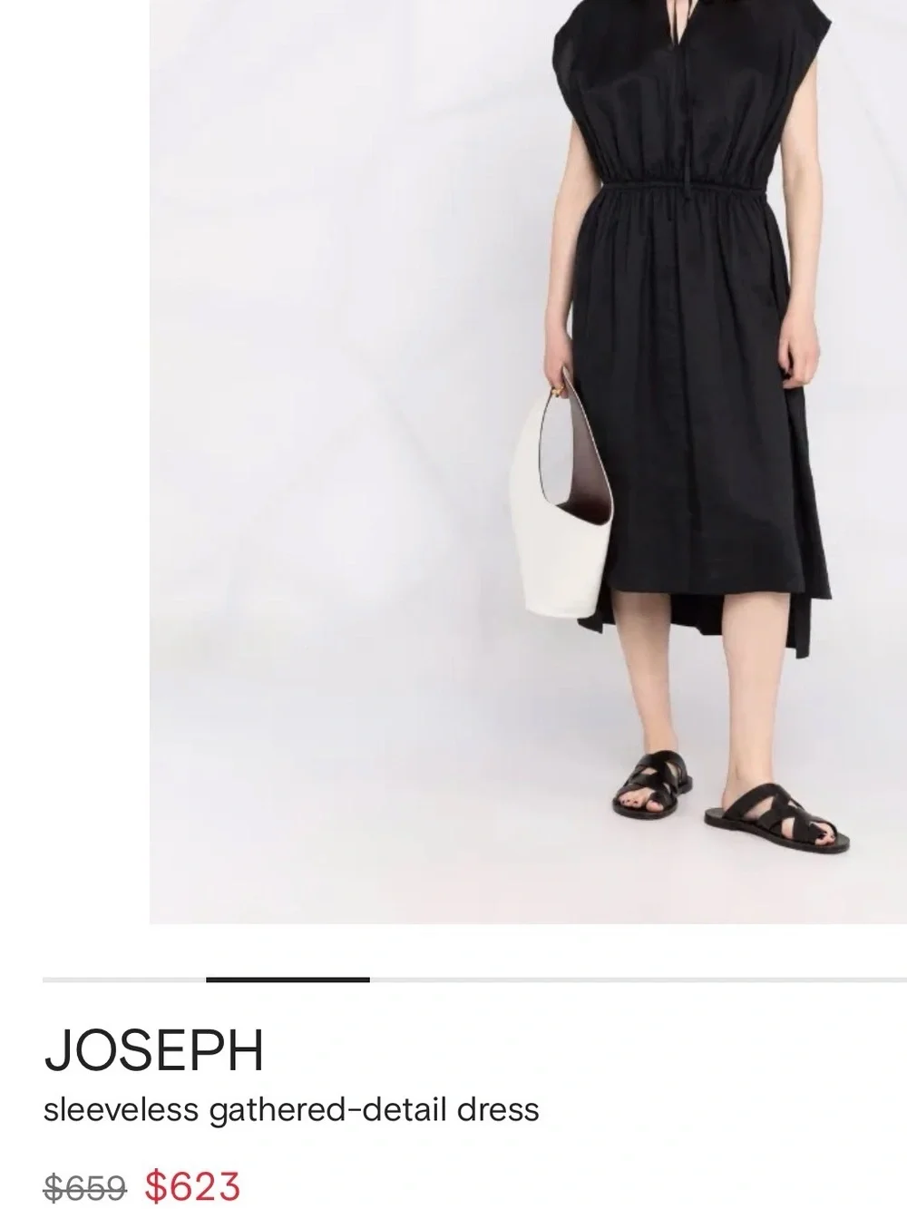 NWT JOSEPH Ramie Gathered Midi Dress Black FR 38 US 6 Tie Neck Luxury Minimalist